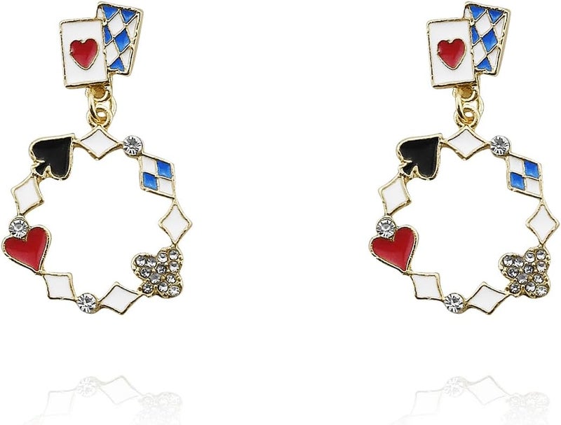 CSIYANJRY99 Queen of Hearts Earrings for Women Red Heart Poker Clock Drop Earrings Asymmetric Queen of Hearts Costume Women Accessories - Image 1